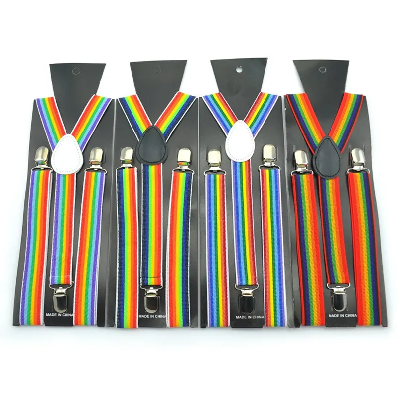 Unisex Clip-on Suspenders Elastische Suspender Zeven kleuren Rainbow Stripe Patroon Elastische Y-Back Suspenders Braces voor jongens/meisjes