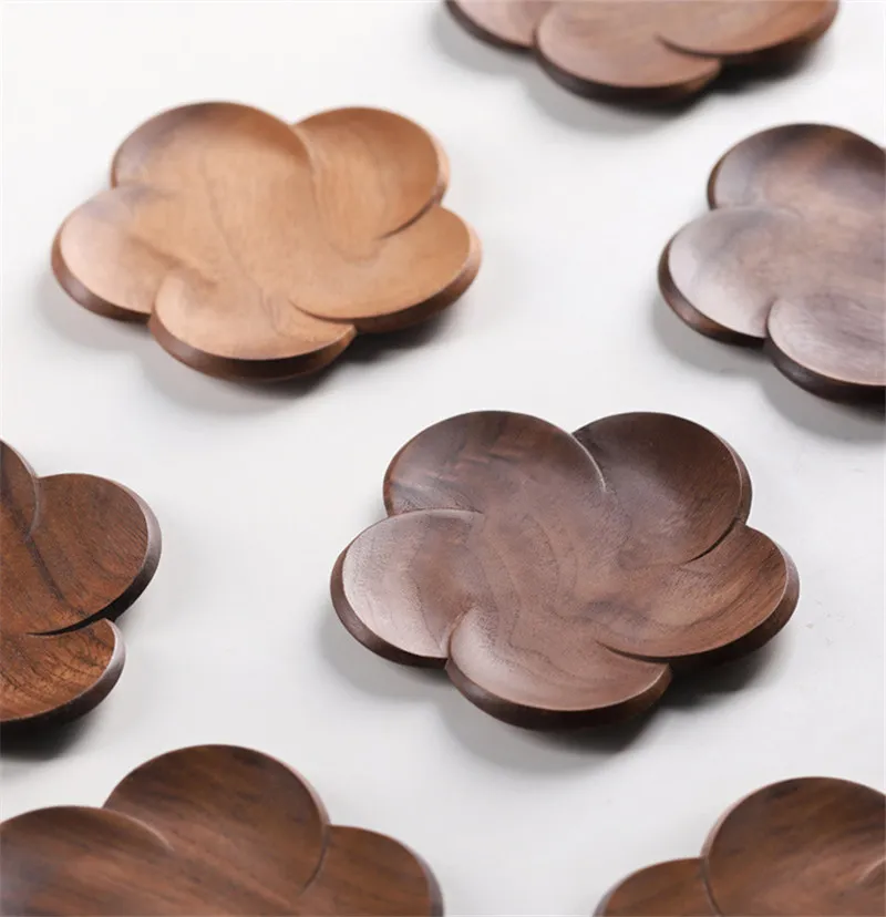 Walnut Wood Coasters Plum Blossom Shape Cup Pad Coffee Tea Cup Wooden Drink Mat Home Bar Office Mug Coaster