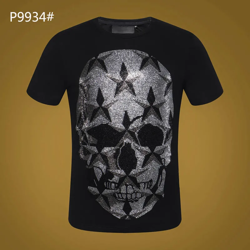 Camiseta de manga curta de verão #3021 Hip Hop Fashion Masculina O-neck Fitness Casual Tops finos PP Men's Skulls Print Algodão Streetwear T-shirt