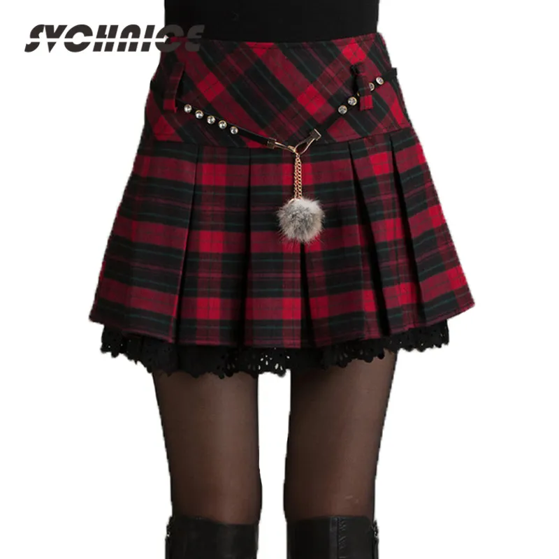 Fashion Autumn Winter 2016 Lady Schoolgirl Sexy Short Gray/red Pleated Skirt Mini Plaid Skirts Women Faldas Saia 2XL