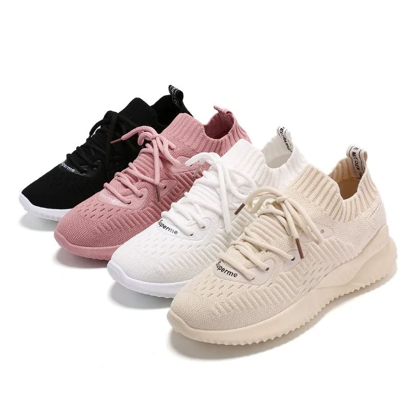 Leisure Flat Sole Small White Shoes Womens Single New Shoes 2019 Womens Flying Textile Fire Sports Walking Womens Tennis Shoes Sneakers From 38 8 DHgate
