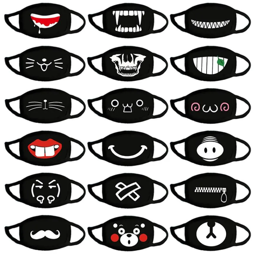 Pamuk Toz Geçirmez Anime Karikatür KPOP Şanslı Ayı Kadın Erkek Sevimli İfade Maske Ağız Maskeleri Siyah Maske Ağız Yarım Sokak Yüz Maskesi