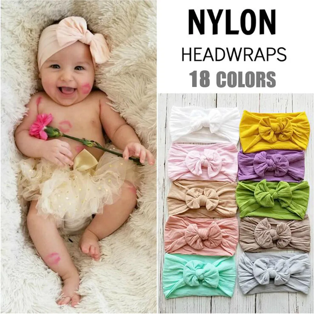 2020 Nowy Moda 18 Kolory Big Bowknot Pałąk Baby Girls Opaski Bow Hair Band Children Boy Girl Turban Head Wrap Akcesoria do włosów