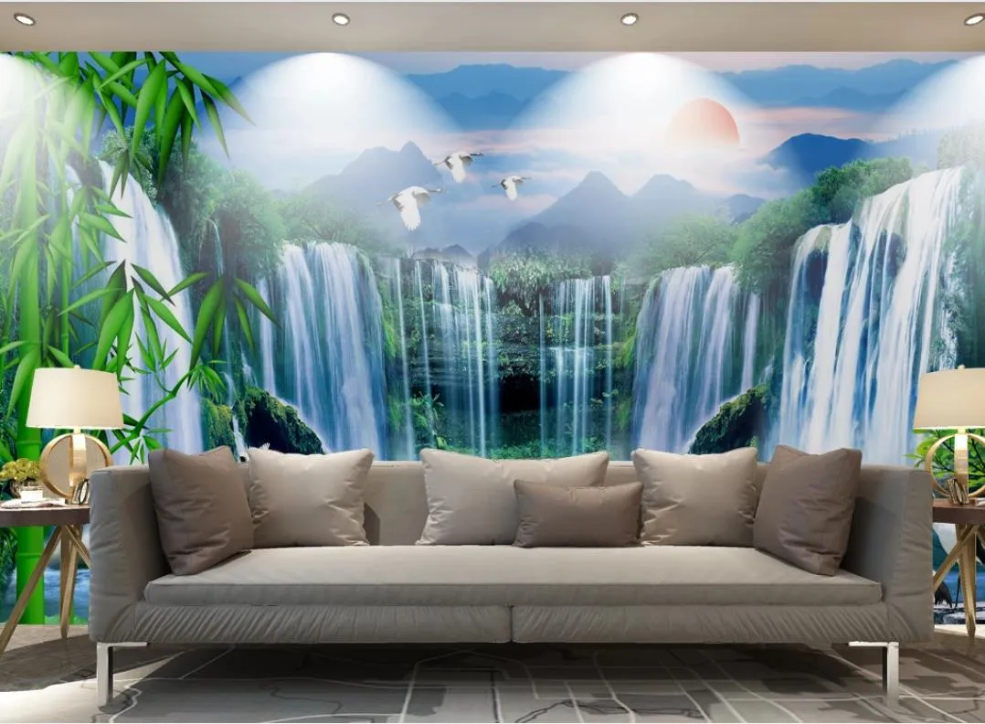 Fondos De Pantalla 3D Para Paredes Mural Paisajístico Pintoresco, Diseño De  Loto De Bambú De Cascada, Decoración De Pared Inspirada En La Naturaleza De  30,75 € | DHgate, image size:1078x792
