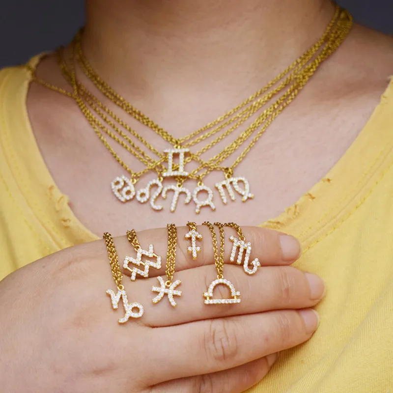 Collier avec pendentif en or pour hommes et femmes, 12 signes d'horoscope du zodiaque, bélier, lion, 12 Constellations, bijoux pour enfants, cadeaux de noël et d'anniversaire