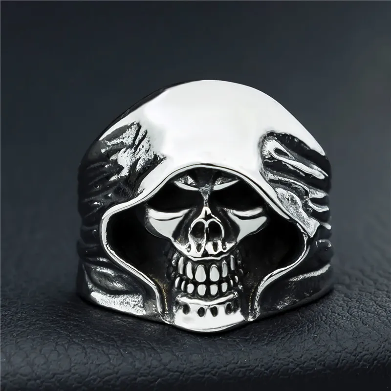 Mode Men Skelett Guy Punk Style Retro Grim Reaper Skull Ringar Högkvalitativ 316l Biker Gratis Leverans Drop Fraktstorlek 6-15