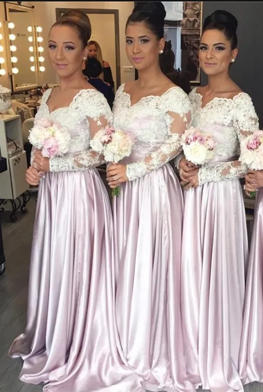 Illusion Manches Longues Filles Robes De Demoiselle D'honneur 2019 Chérie Drapée Plus La Taille Robe D'invité De Mariage Demoiselle D'honneur Prom Party Robes De Soirée