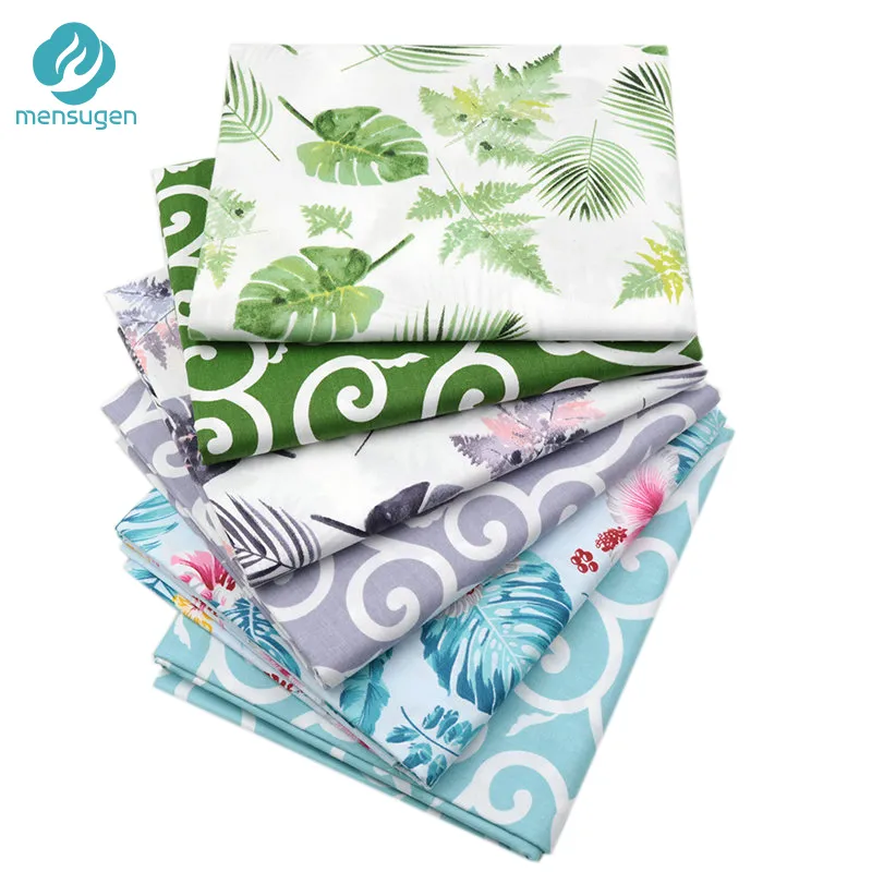 Mengugen 6pcs/lot 40cm*50cm Monstera Palm Patchwork yastıkları için bitki yaprağı baskılı pamuk kumaş