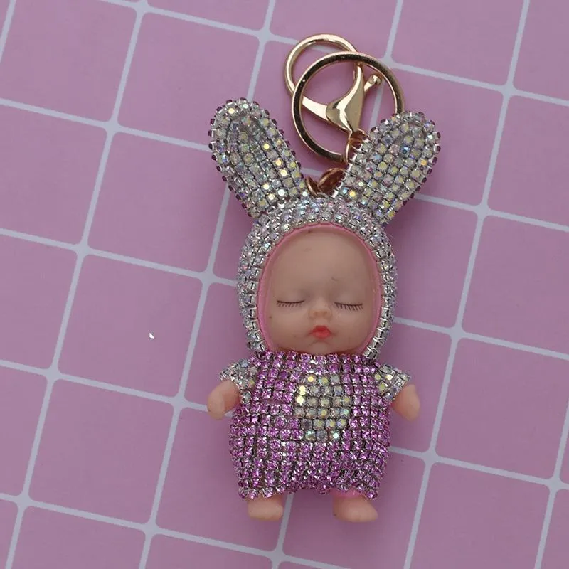 Mode- Baby Doll Sleutelhanger Rhinestone Sleutelhanger Auto Sleutelhanger Dames Sleutel Houder Tas Hanger Charm Accessoires
