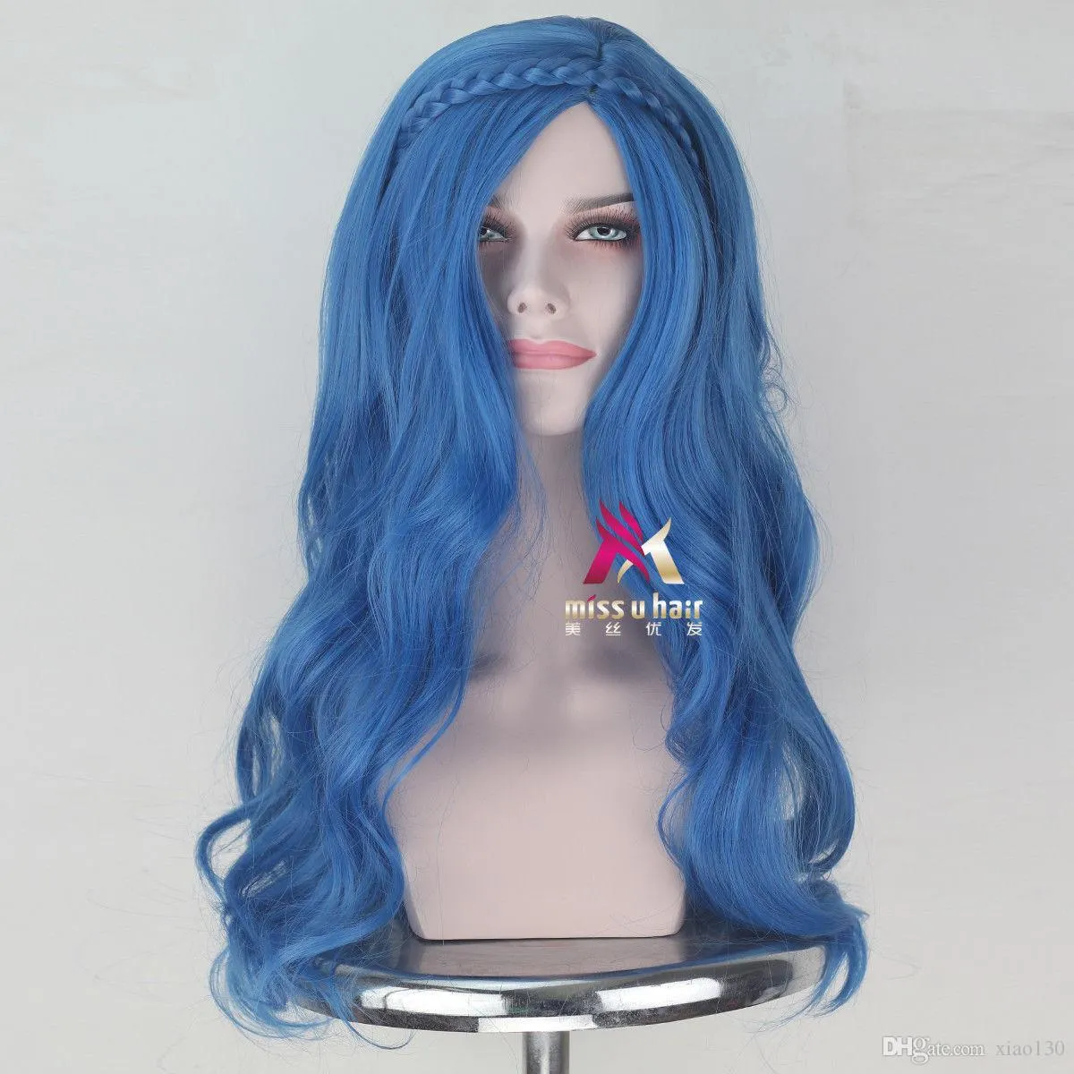 Potomkowie Evie Syntetyczny długi falowy niebieski kolor Halloween impreza Cosplay Wig6638314