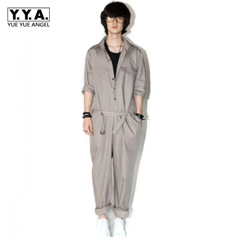 Summer New Fashion Mens Stylish Jumpsuit Overall For Man Long Sleeve Cotton Loose Fit Trousers Pants Male Size 2XL Plus Size