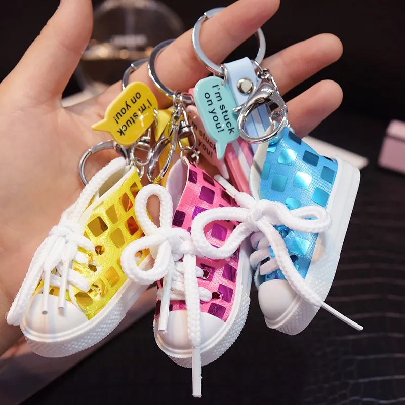 Mini canvas square lattice small shoes Keychain sports shoes Keychain Car PVC striped leather key Ring bag pendant gift