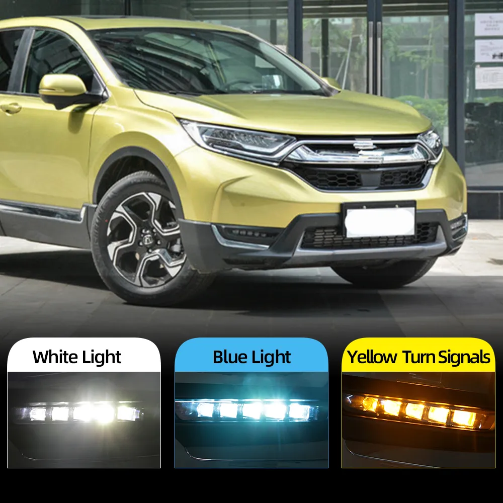 2PCS pour Honda CRV CR-V 2017 2018 2019 Car DRL Fog Lamp LED Daytime Running Light avec Turn Signal Style Relay