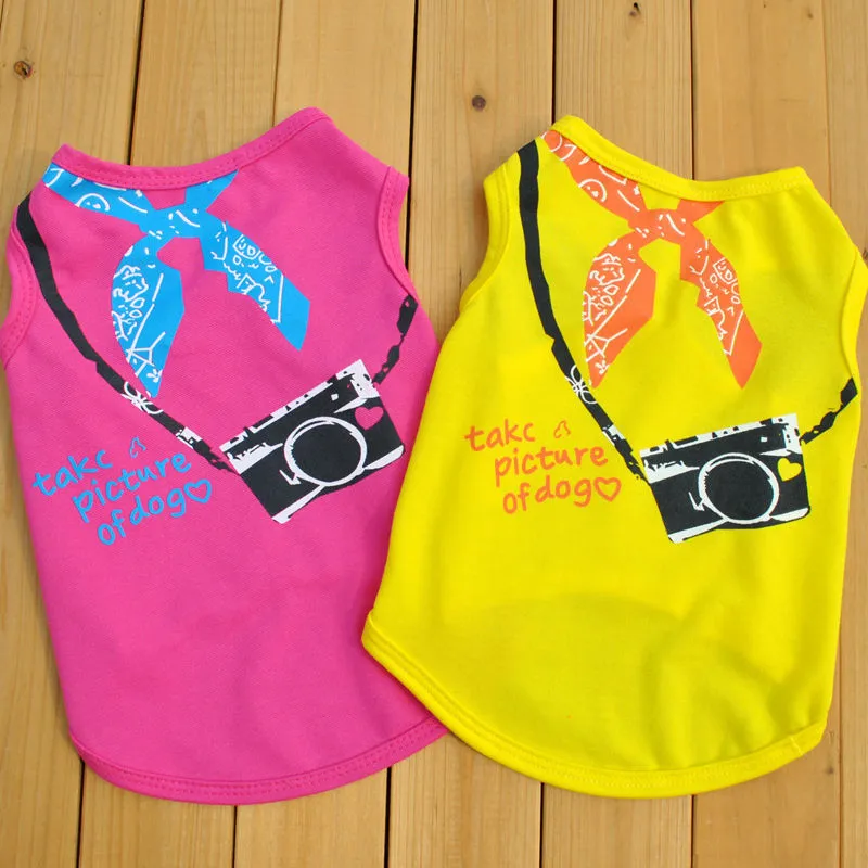 Puppy hond camera gedrukt zomer vest huisdier hond zomer cool kleding kleine honden vest camera gedrukt kleding puppy zomer vest