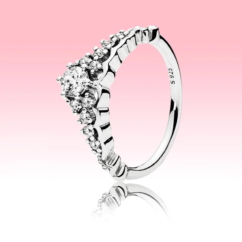 Bague de mariage en diamant pour femme Big CZ avec boîte d'origine pour Pandora 925 Sterling Silver Fairy Tale Tiara Wishbone Ring Cadeau de fiançailles