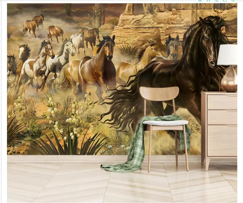 Papel de Paredeカスタム3D写真の壁画の壁紙手描きの馬グループ動物現代油絵寝室テレビソファー背景の壁
