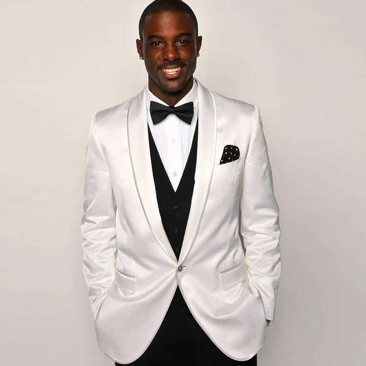 Handsome White Satin Groom Tuxedos Men Suits for Wedding Wear Slim Groomsmen Outfit Men Attire Only One Jacket
