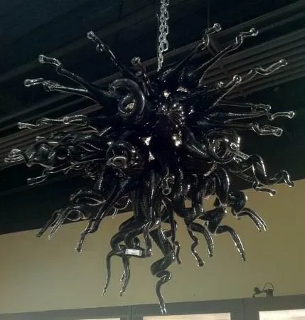 100% munblåsa CE ul borosilikat Murano glasdale Chihuly konst solid svart hängande modern ljuskrona belysning