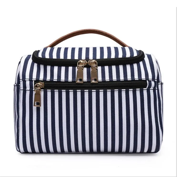 HBP Navy Striped Cosmetic Bags Canvas Pouch Women Clutch Makeup Storage Bag