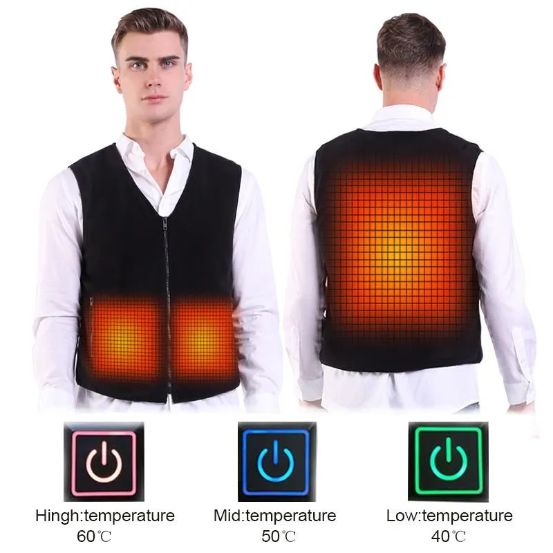 USB Vest Heated Jacket Waistcoat Self Heating Clothing for hunting outdoor 2018 Fashion New Warm Tank Slim Men Black Clothes