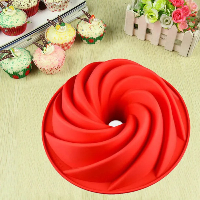 Faydalı Büyük Spiral Şekli Bundt Kek Pan Ekmek Çikolata Bakeware Silikon Kalıp Ekmek Fondan Kek Pan Kalıp DIY Pişirme Araçları