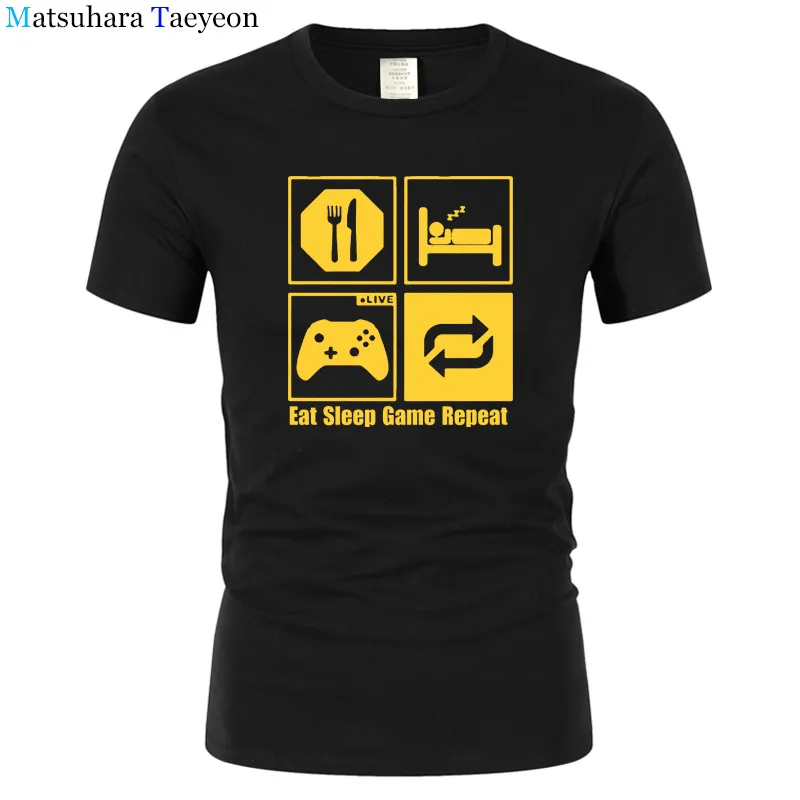 Tshirt مضحكة جديدة أزياء Eat Sleep Game كرر Mens Gamer Funny T Shirt Custom Cutton Man T-Shirt عرض T195