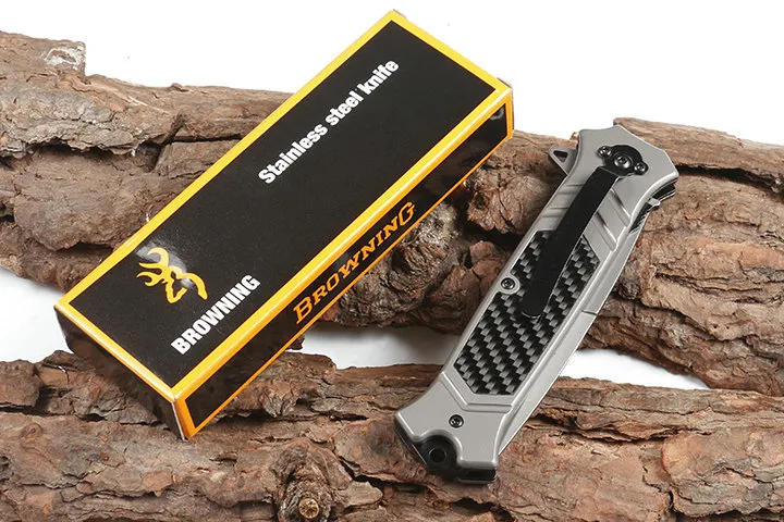 Browning F129 Quick Opening Broken Knife Tactical Camping Pocket EDC Tool Outdoor Lifesaving Hunting Knife 5CR15 Carbon Fiber Steel Handle