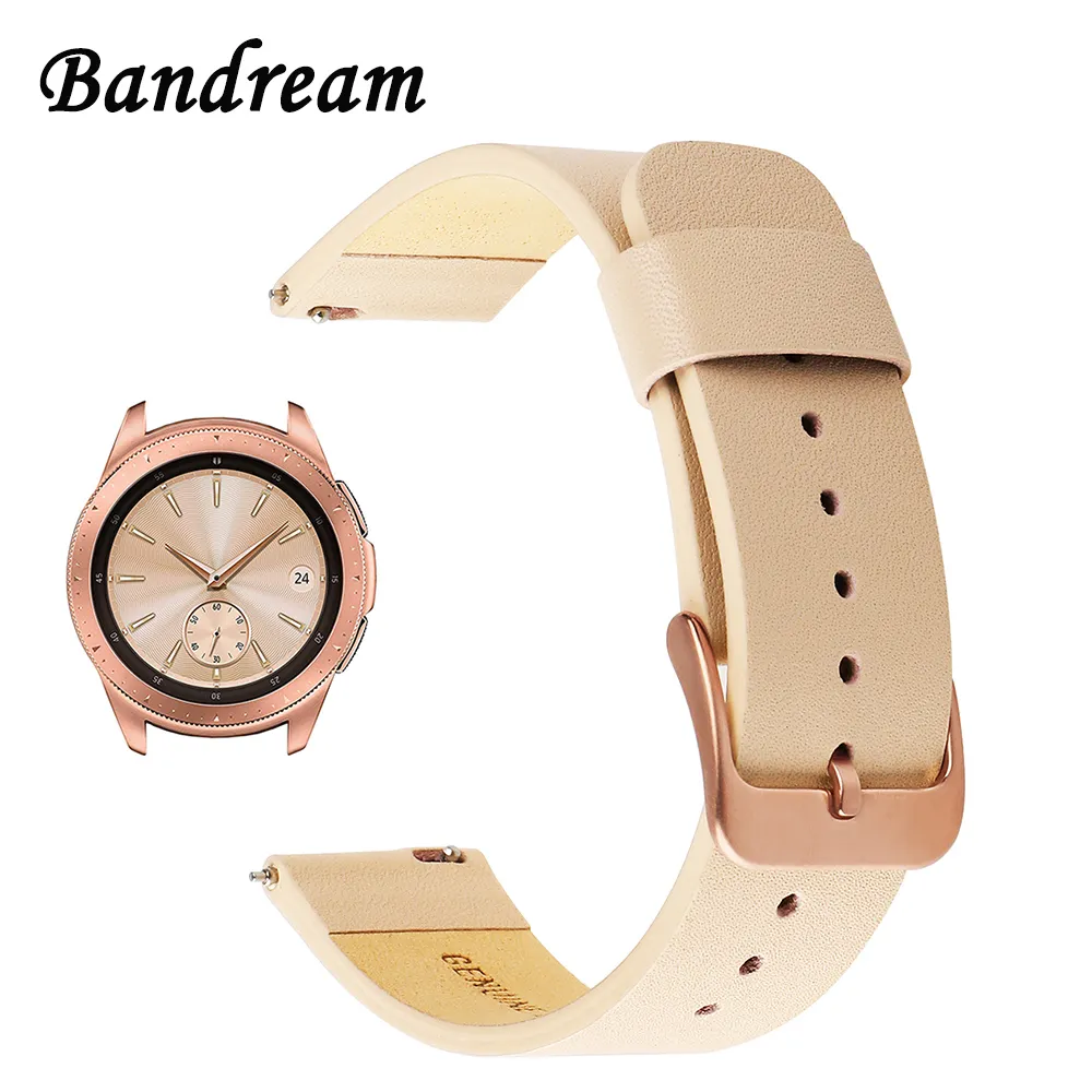 Bracelet de montre en cuir véritable 20mm pour Samsung Galaxy Watch 42mm R810 Bande de remplacement rapide Bracelet de remplacement Bracelet en or rose Y19052301