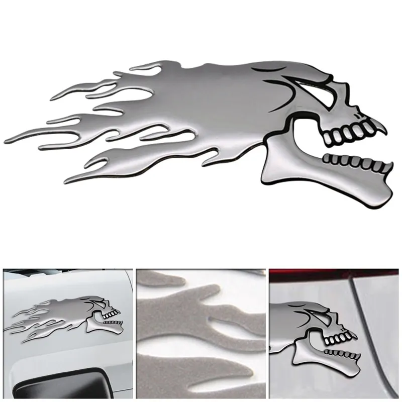 Set Of 2 3D Chrome Ghost Fire Skull Head Emblem Decals For Honda, Kawasaki,  Suzuki Cool Motorcycle Helmets From Blake Online, $1.31