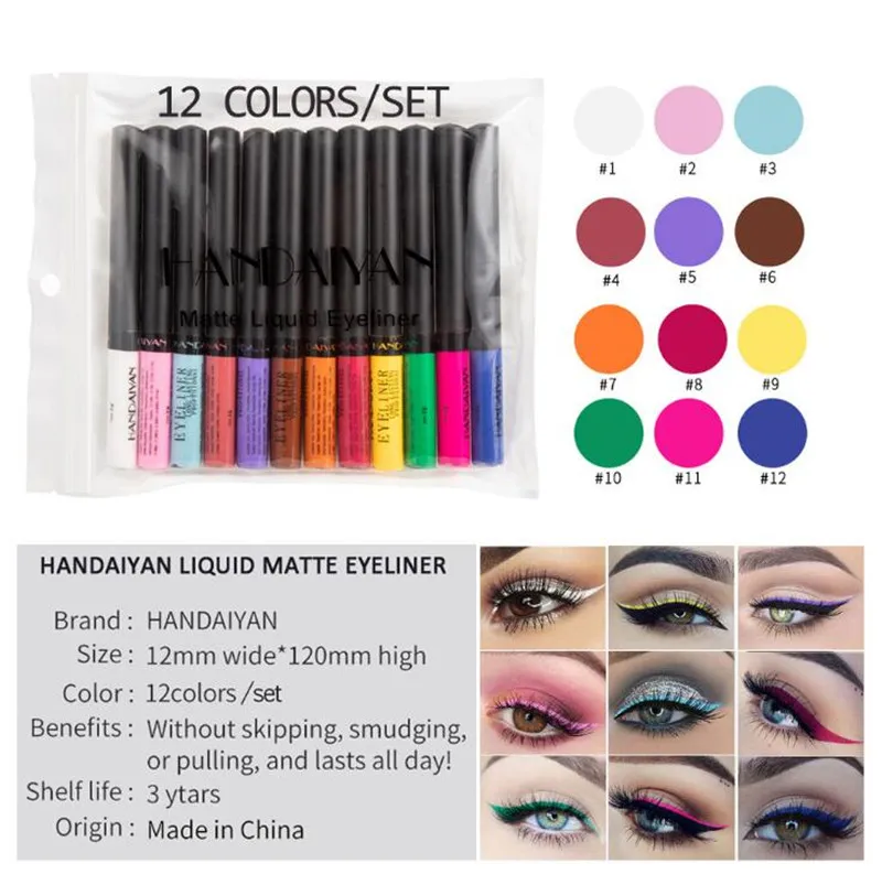 Colorful matte eyeliner liquid eye liner waterproof and sweat proof eyeliners pen party dance 12 pcs /set free ship 3 sets