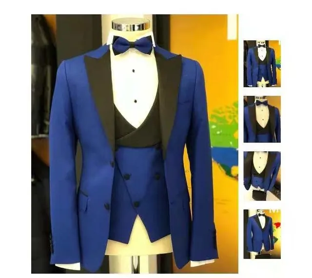 Nova Chegada Dois Botões Groomsmen Pico Lapela Do Noivo Smoking Ternos Dos Homens de Casamento / Prom Melhor Homem Blazer (Jacket + Pants + colete + Gravata) A391