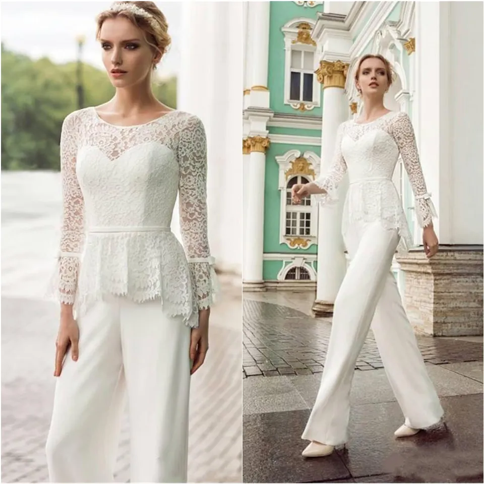 Elegant Lace Mother Of The Bride Pants Suits Wedding Guest Dress Plus Size  Chiffon Mothers Groom Dresses Peplum