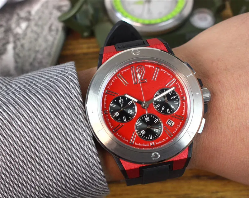 Lüks İzle man izle kuvars kronometre üst satmak chronograph saatler kauçuk bilezik bilek İzle 015