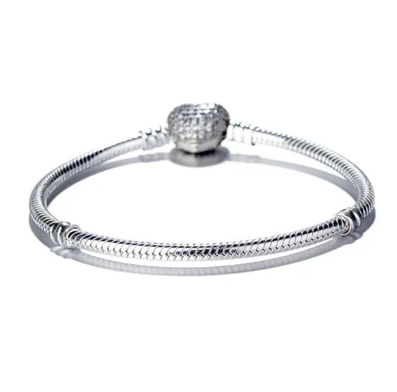 Frauen Luxus Mode 925 splitter überzogene Liebe Herz CZ diamant Hand Kette Armband für pandora Schlange Kette Armband w75
