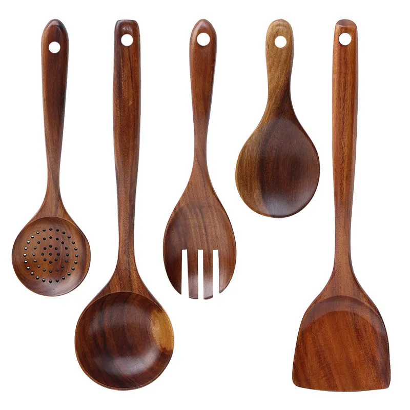 Japansk sked teakwood trä porslin soppa sked stekning ris krydda skedar lång handtag colander potten skedar