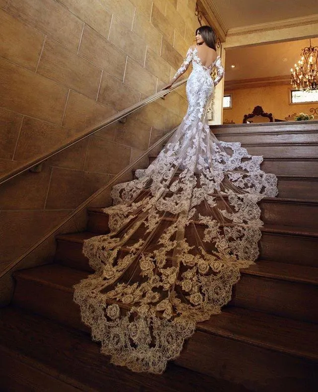 Illusion train wedding dress cheap