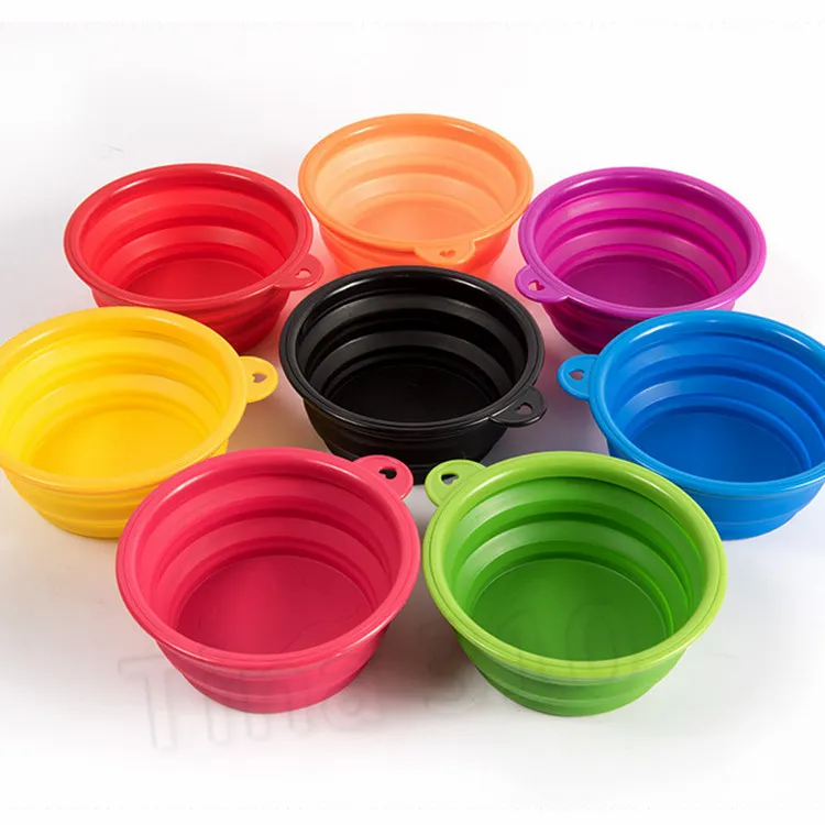 hot Travel Collapsible Dog Cat Feeding Bowl Two Styles Pet Water Dish Feeder Silicone Pet bowl With Hook Dog Supplies T2I51108