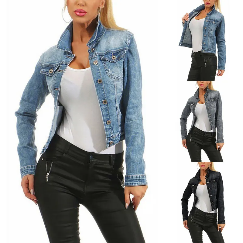 2019 New Faded Wash Jeans Jacket Donna Casual Giacca di jeans monopetto Blu Nero Loose Ladies Marca coreana