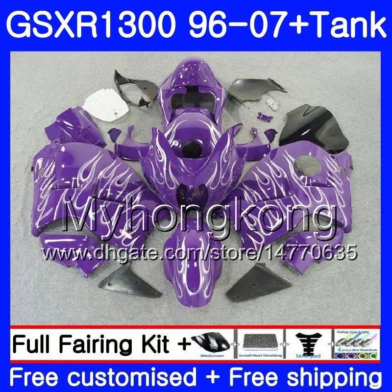 1 Set voor Suzuki Hayabusa GSXR-1300 03 04 05 2006 2007 333hm.2AA Purple Flames GSXR1300 96 GSXR 1300 2002 2003 2004 2005 06 07 Fairing + Tank
