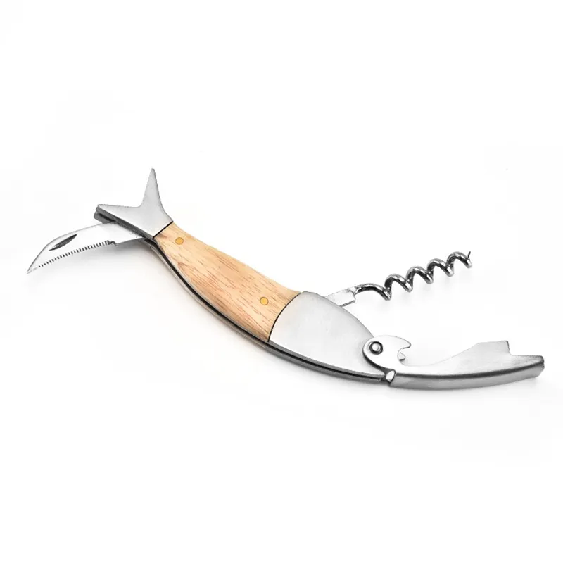 Wooden Fish Wine Opener Multi Functional Bottle And Beer Opener With
