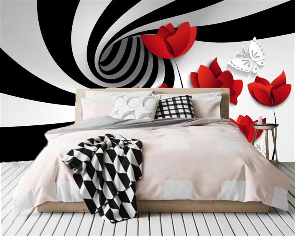 3D Flower Silk Wallpaper with Black Lines and Red Flowers for Living Room  and Bedroom Decoration from Dhgate Wallpapers - price 38.2, image size:1000x800