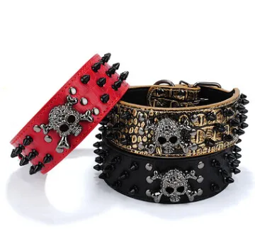 Black Gold Tie Nail Dog Collar Skull Rivet Pet Collar Anti Bite Dog Spiked Studded Large Chain Traction