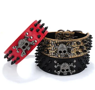 Black Gold Tie Nail Skull Rivet Anti-Bite Spiked Pet Collar for