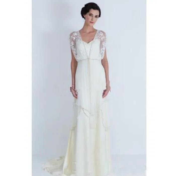 chinese dress ladies Retro 1920s Regency Style Lace Empire Dress with Cap Sleeves