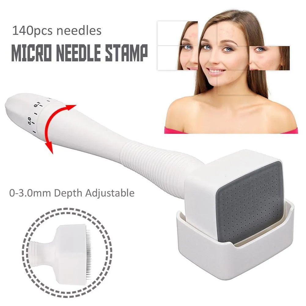 Lunghezza dell'ago regolabile DRS 140 Pin Derma Stamp Roller Microneedle Cicatrice anti invecchiamento Acne Spot Rughe Perdita di capelli Cura della pelle Ringiovanimento