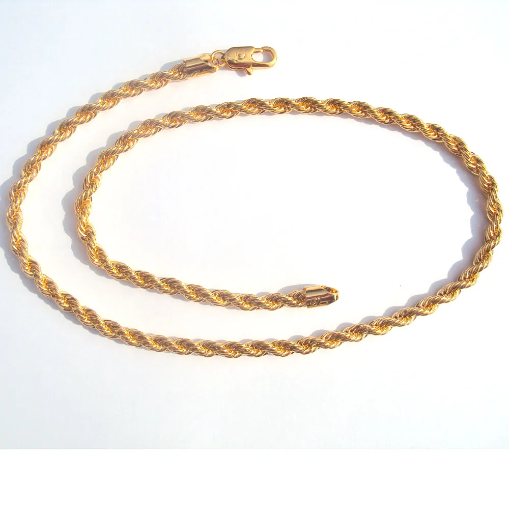 Xuping corrente de corda de alta qualidade 6mm 14 k amarelo fino ouro sólido gf grosso ed trançado masculino hip hop 24 tamanhos nec299j