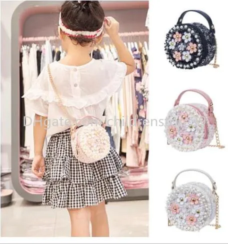 Flower Shoulder Bags Children PU Leather Messenger Bag Girls Crossbody Bag Kids Small Round Satchel Handbags for Children Gift