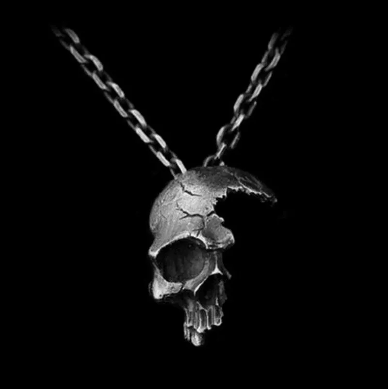 Isang 2021 Männer Frauen Persönlichkeit Halbe Schädel Halskette Antike Silber Kupfer Gothic Schmuck Schädel Halskette Großhandel IN0528
