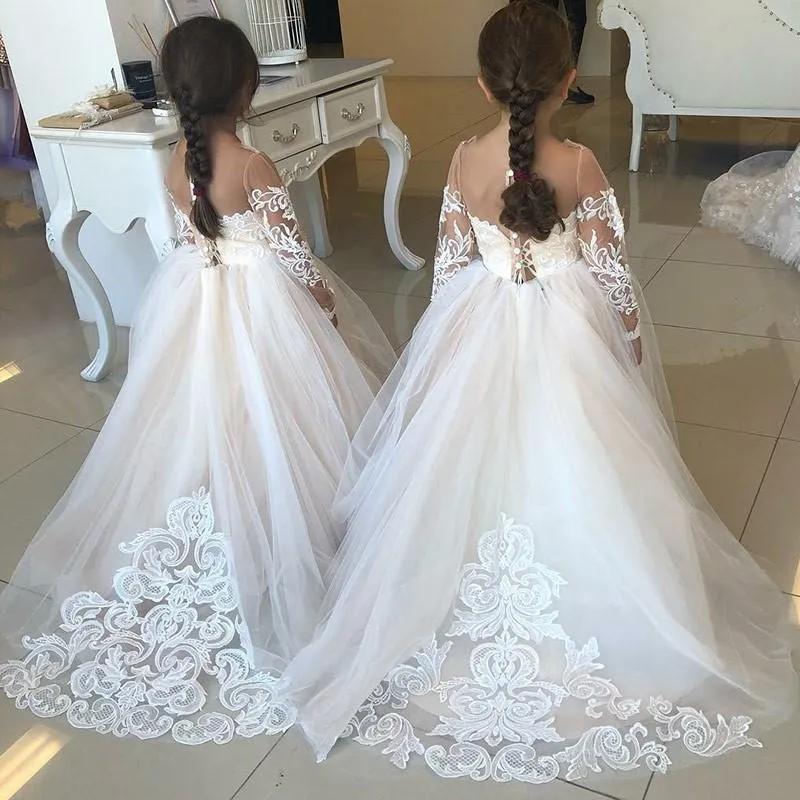 Simples vestidos da menina de flor para o casamento com arco uma linha rendas até espartilho criança pageant vestidos para adolescentes crianças formal Gown168p