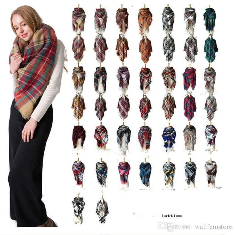 Winter triangle Scarf Tartan Cashmere Scarf Women Plaid Blanket Scarf New Designer Acrylic Basic Shawls Women s Scarves Wraps GB1406